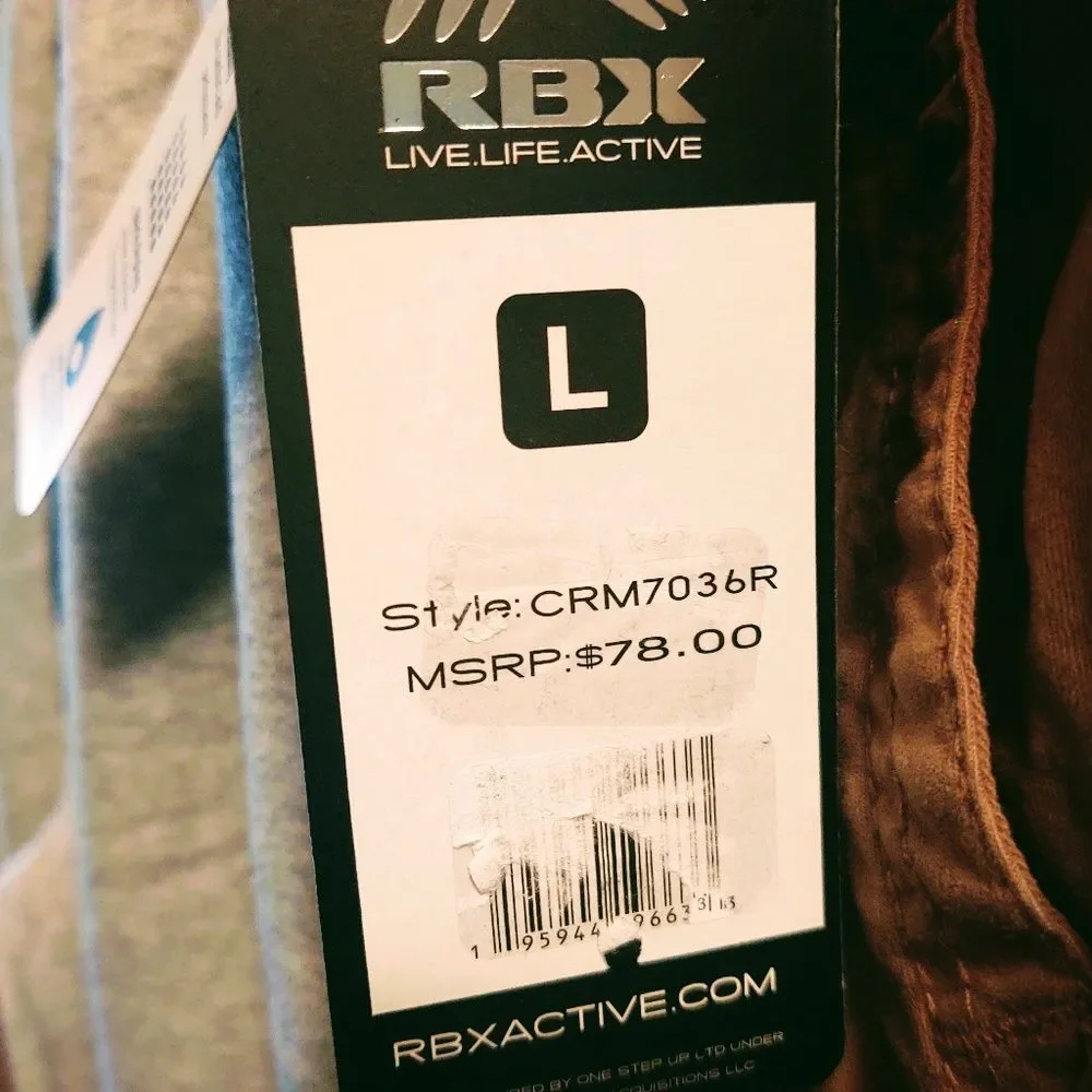 NWT RBX ACTIVEWEAR TAPERED LEG W/ZIPPER FLEECE LINED GRAY/BLACK JOGGER PANTS L